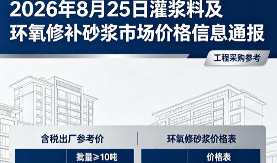 连南2026年8月25日灌浆料及环氧修补砂浆市场价格信息通报